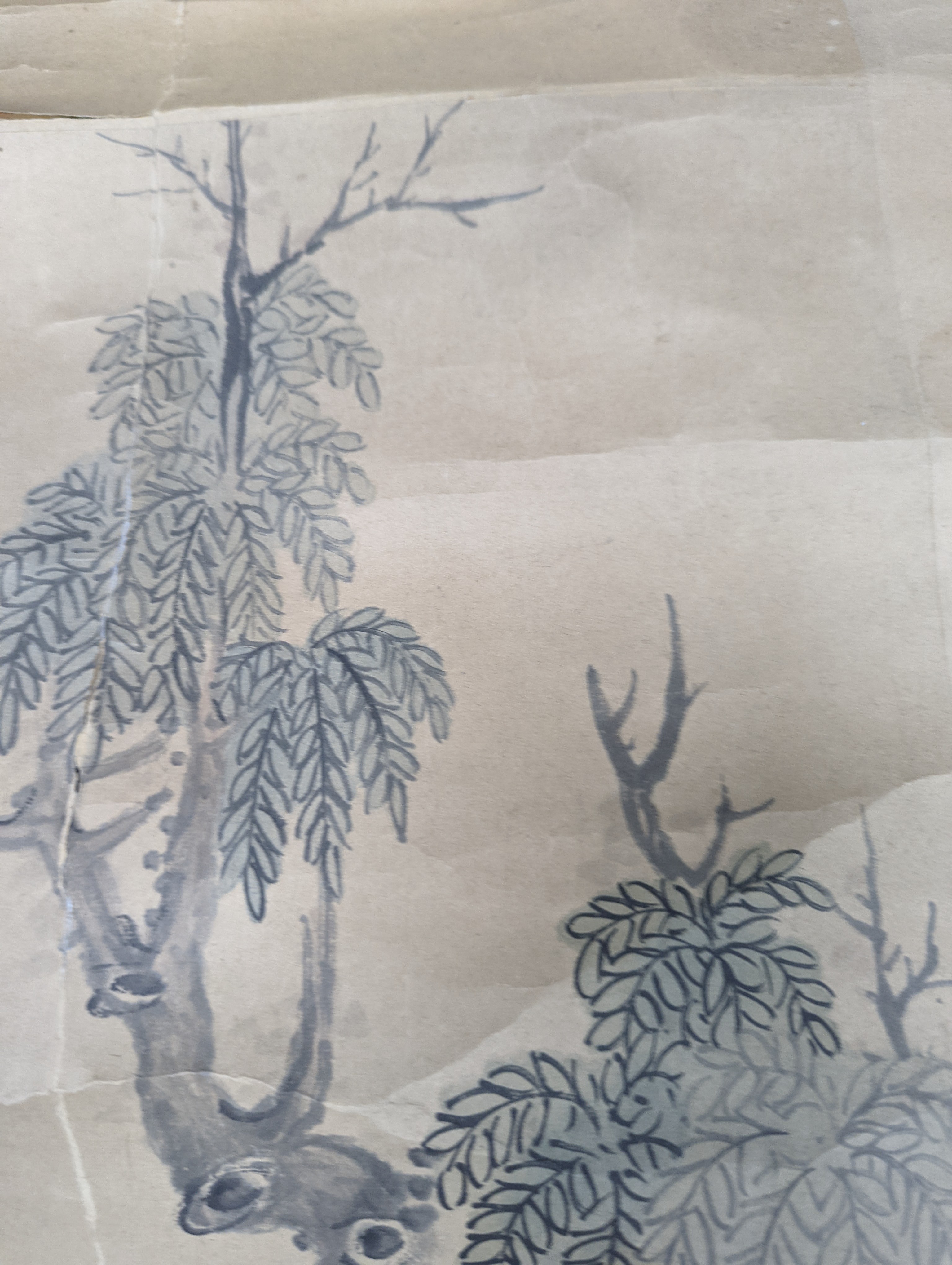 Two Chinese scrolls and a print, print 35 cms high x 11 cms wide